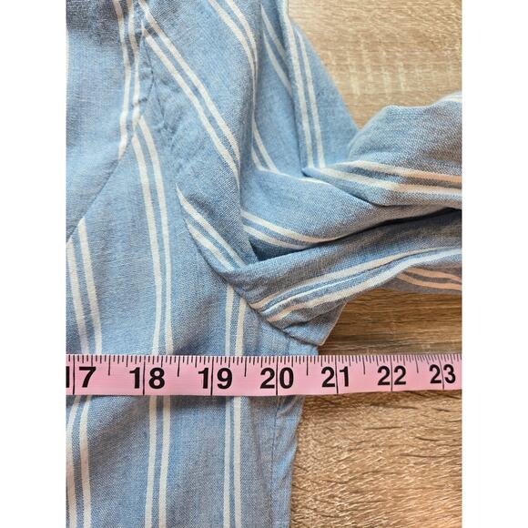 NWOT CHICO'S Cotton Blend Indigo Stripe Chambray Open Blazer Large Petite 12/14 - Picture 12 of 15